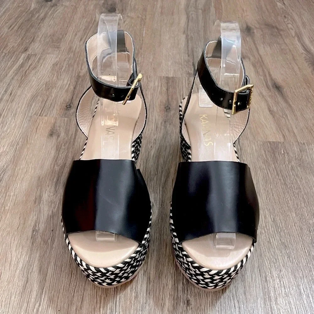 Kaanas Anthropologie Platforms Espadrilles Women’s Black Leather 7 Boho Wedding